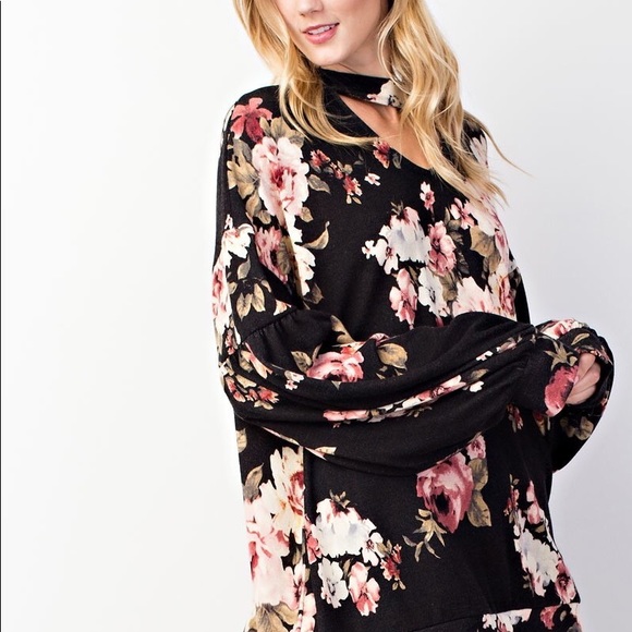 SALE Vintage Floral Tunic- BLACK - Picture 6 of 6